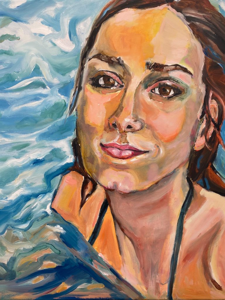 Petra Feber_Figure_Lena in the Swimmingpool 2020_50x60_oil on canvas