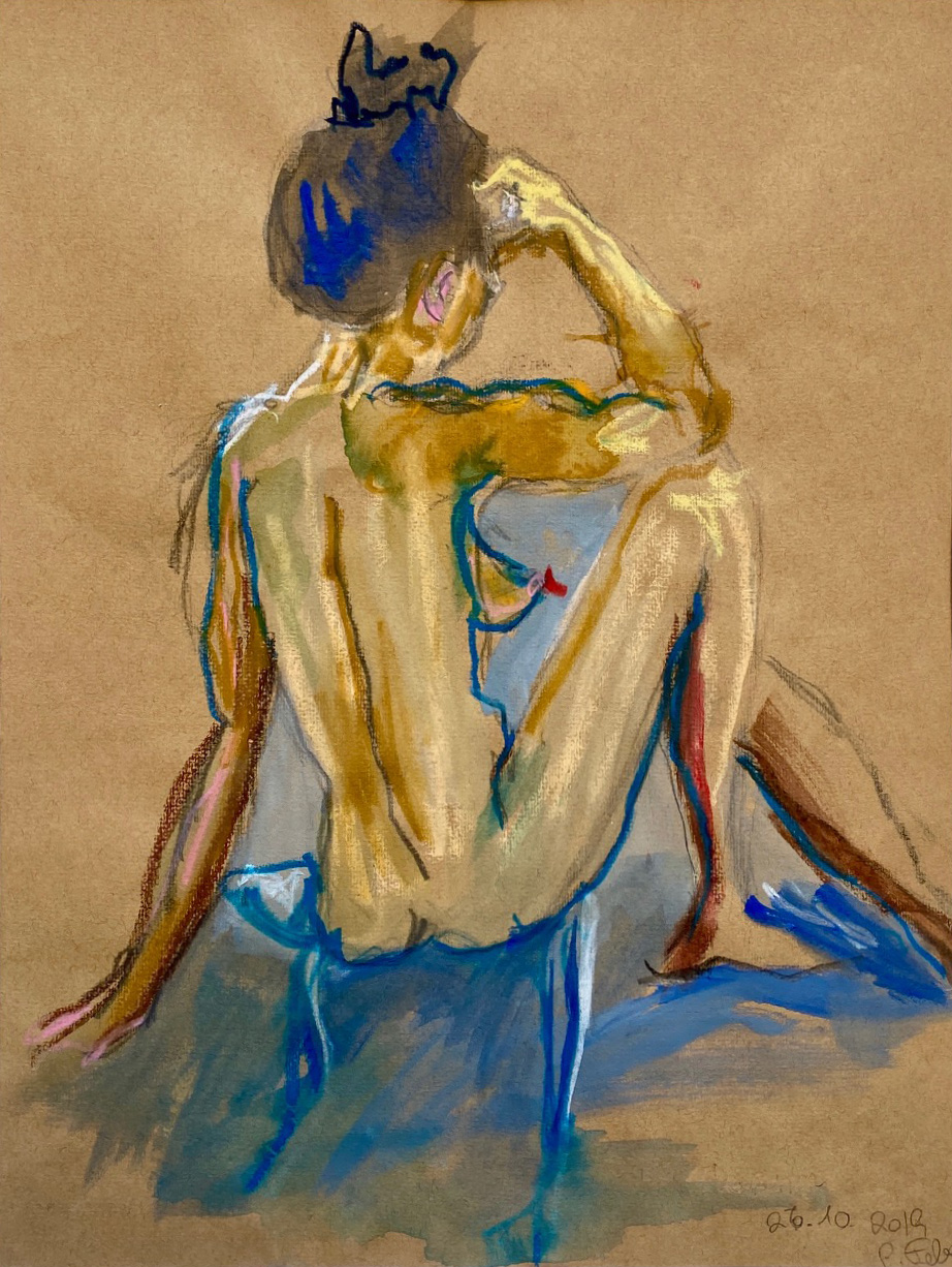 Petra Feber_Nude_Moments of rest 2019_Life drawing short pose_30x42_gouache pastel and pencil on paper